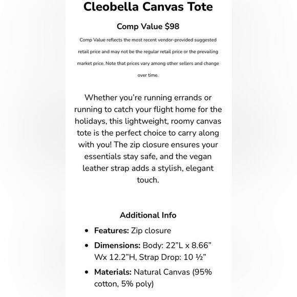 NEW … CLEOBELLA Canvas Tote - Picture 9 of 9